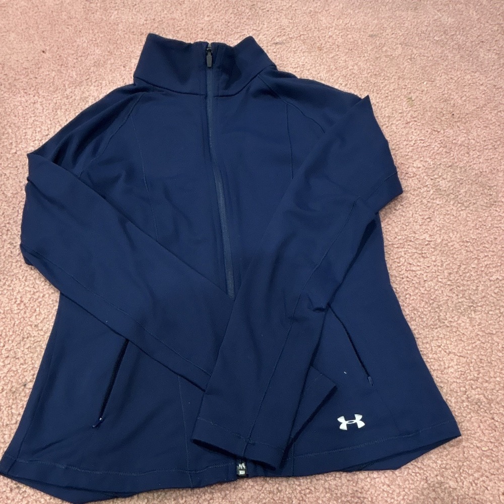 Under Armour HeatGear Women's Blue Full Zip Mock Neck Stretch Jacket Size S